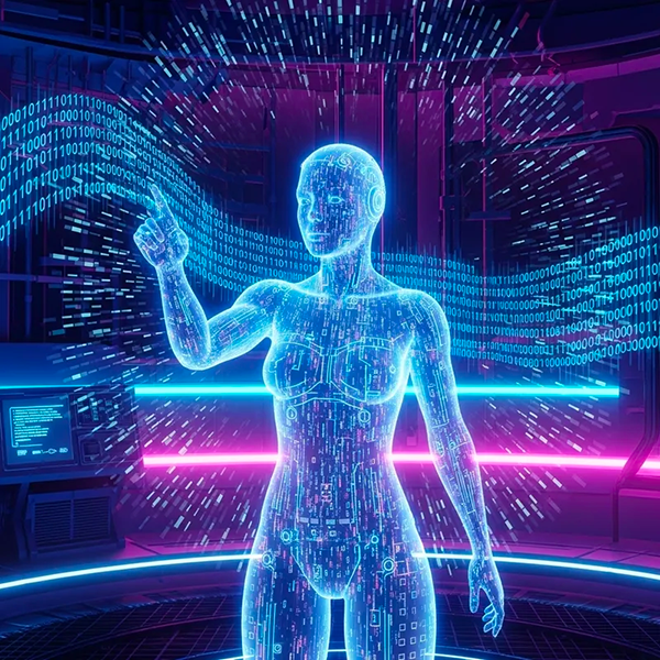 Socle de connaissance — IA holographique analysant les données